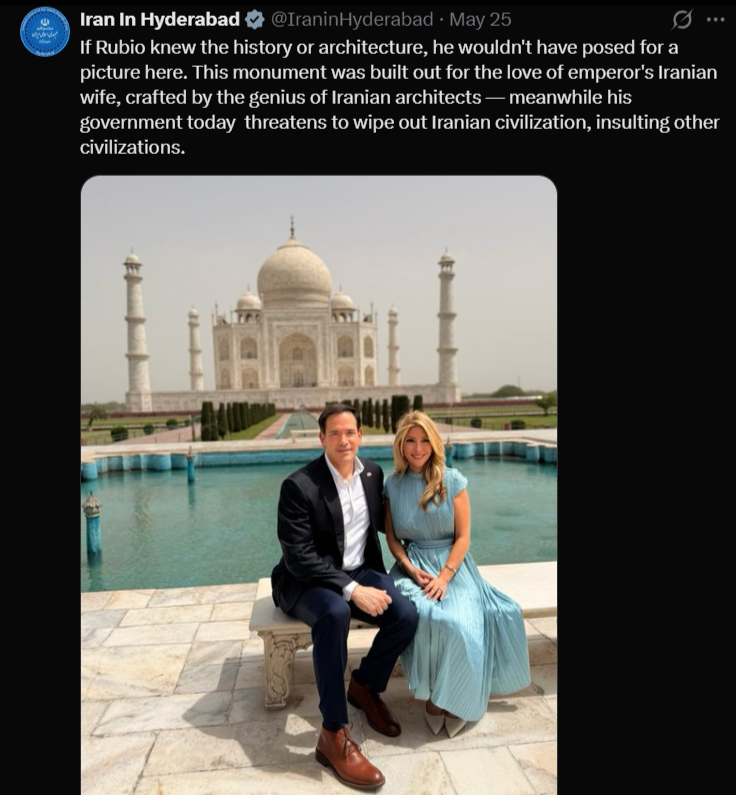 Iranian diplomat takes a dig at Rubio for posing before Taj built by an emperor for his Iranian wife